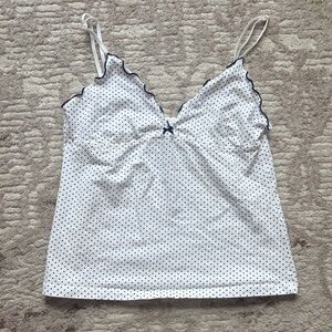 Brandy Melville White and navy Polka Dot tank